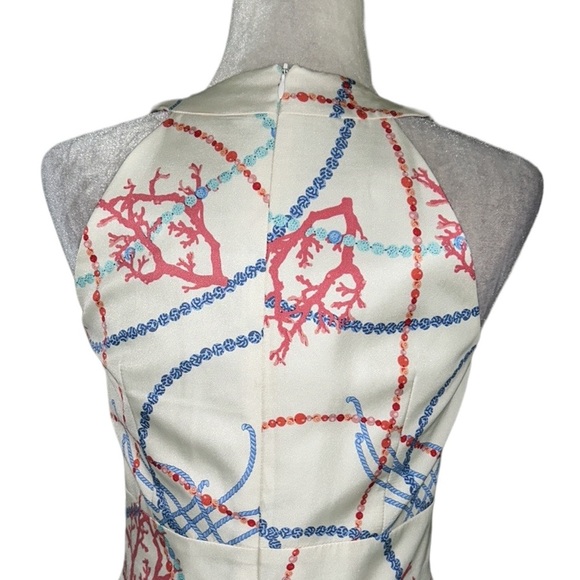 J. McLaughlin Firenza Silk Cream Coral Chain Print Halter Mini Column Dress - 2 - Picture 8 of 12